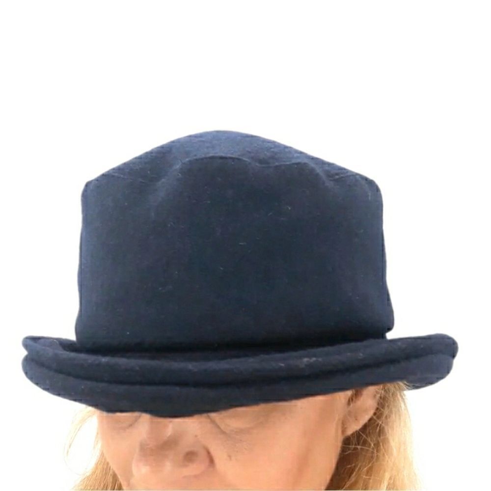 Vintage London Fog Hat Wool Bowler Top Hat Navy Made In USA One Size‎
